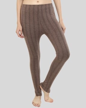 Women Striped Thermal Leggings with Elasticated Waistband-image-24