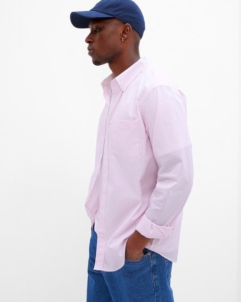 Buy Men Pink Slim Fit Stripe Full Sleeves Formal Shirts Online