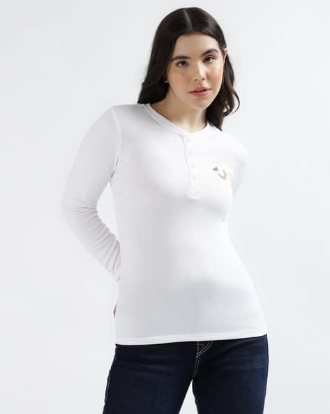 Buy True Religion Ribbed Regular Fit Henley T-Shirt White Color