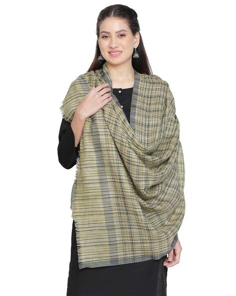 Checked Madras Plaids Wool Metallic Dobby Shawl Price in India