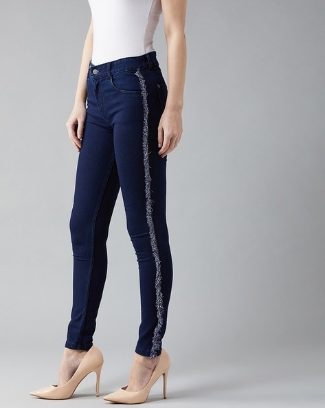 Buy Miss Chase Women Navy Blue Solid Skinny Fit Jeggings