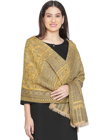 Women Paisley Pattern Shawl with Frayed Hem Price in India