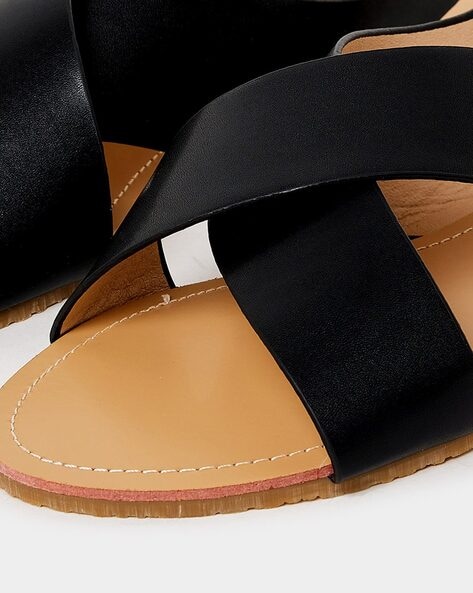 Black leather discount criss cross sandals