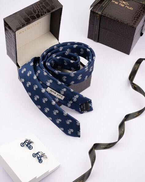 THE TIE HUB Men Bicycle Print Tie & Cufflinks Set