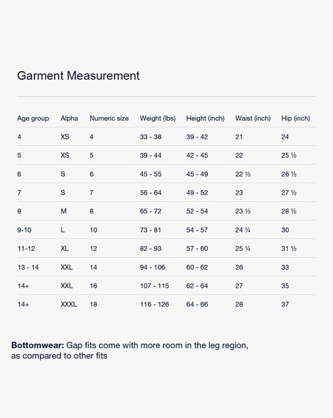 Gap kids sale shoe size chart