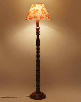 devansh Floral Print Cotton Conical Wooden Floor Lamp-picture-10