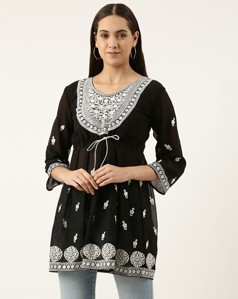 Buy online White And Black Georgette Floral Print Kurti from Kurta Kurtis  for Women by Rigoglioso for ₹999 at 0% off | 2024 Limeroad.com