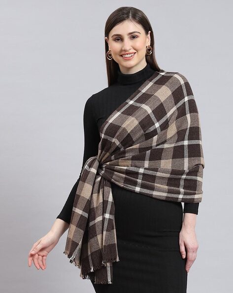Women Checked Stole with Rectangular Shape Price in India