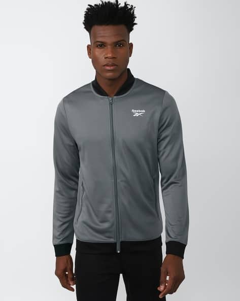 Reebok Men Zip-Front Slim Fit Bomber Jacket with Brand Print
