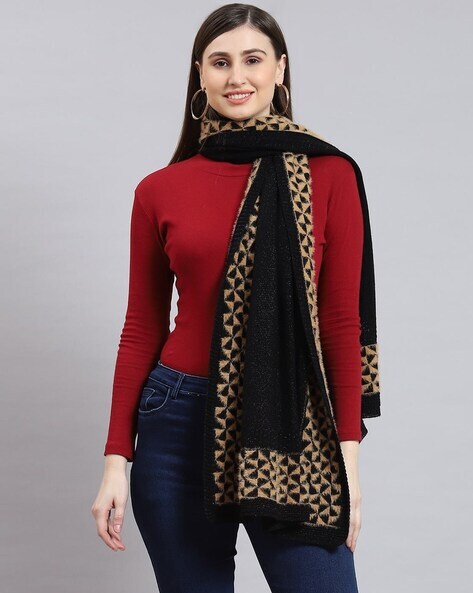 Women Hounthstooth Print Stole with Rectangular Shape Price in India