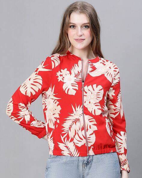 Oxolloxo Women Regular Fit Floral Print Biker Jacket