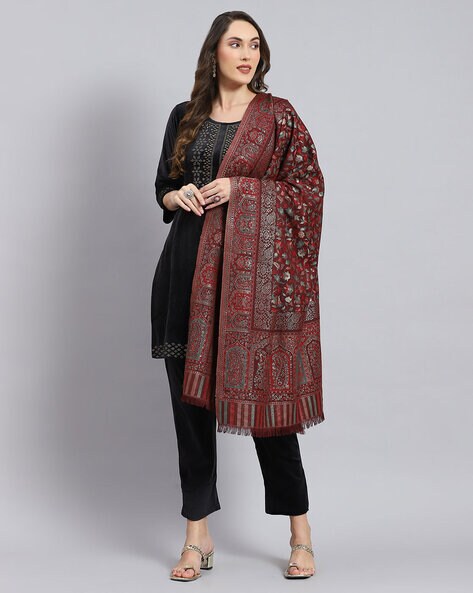 Women Floral Print Stole with Fringed Detail Price in India