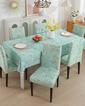 Floral Print 6-Seater Table Cover with Chair Covers
