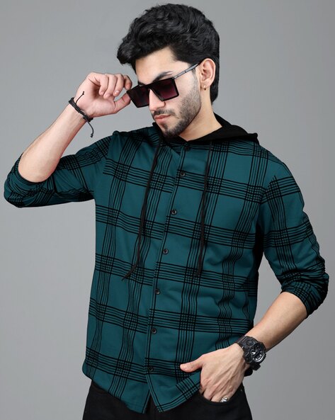 Regular Fit Checked Hooded T-Shirt