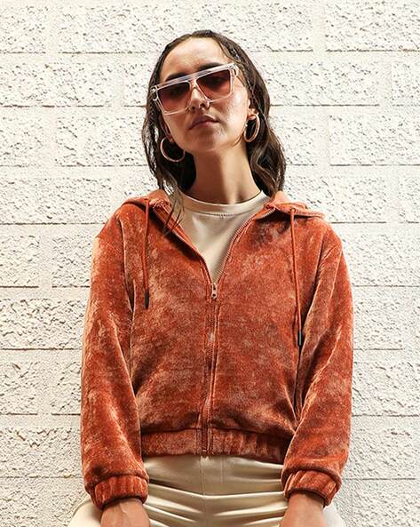 Orange zip up store hoodie womens