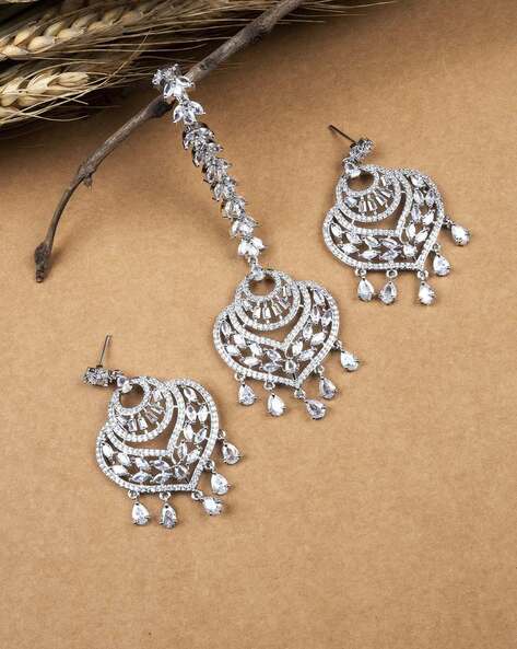 Buy Silver & White Earrings for Women by Ahilya Jewels Online | Ajio.com