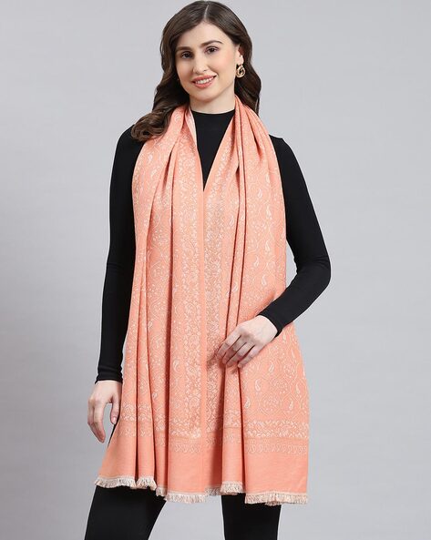 Women Paisley Print Stole with Fringed Detail Price in India