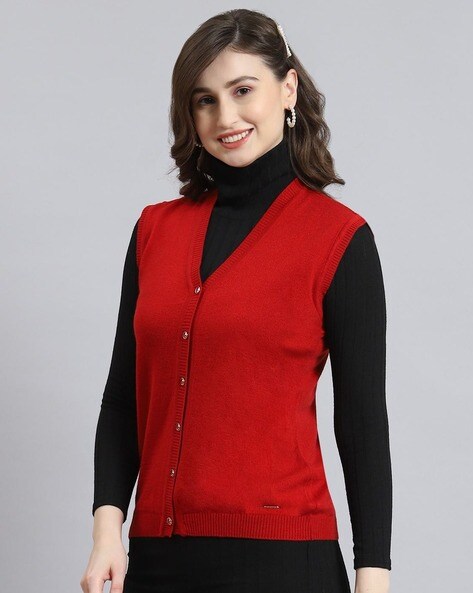 Red v neck hot sale cardigan womens