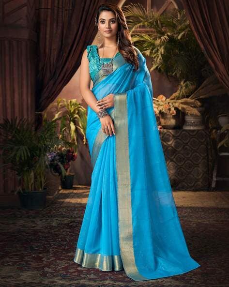 Buy Teal Sarees for Women by Indie Picks Online