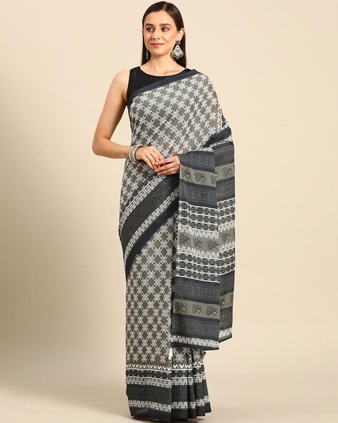 Grey Saree With Geometric Buta  Saree blouse designs latest, Saree models,  Saree