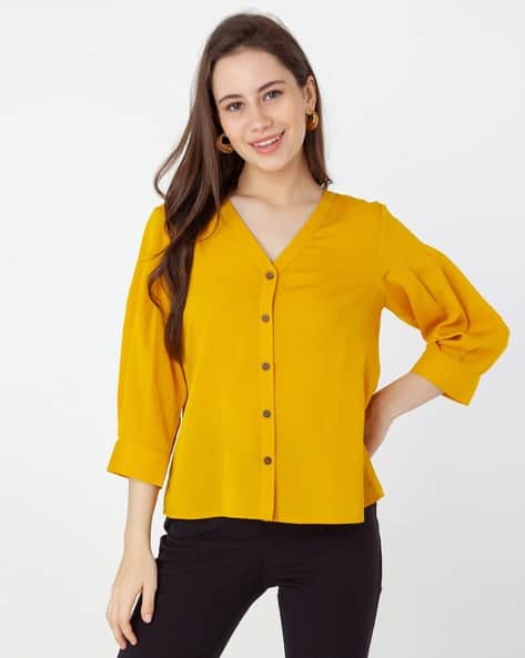 Ladies Tops Mustard Yellow Tops Online Women Relaxed Fit Top