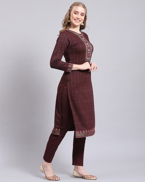 Buy Monte Carlo Women's Wool Regular Kurta (BBAPLMC154475_L_Navy_Large) at  Amazon.in