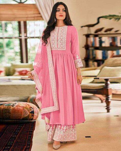 Buy Pink Dress Material for Women by Peachmode Online