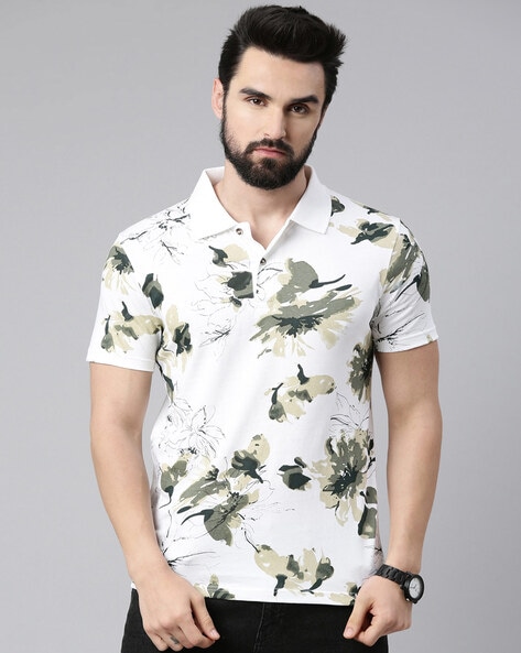 Men Floral Print Regular Fit Polo T-Shirt 