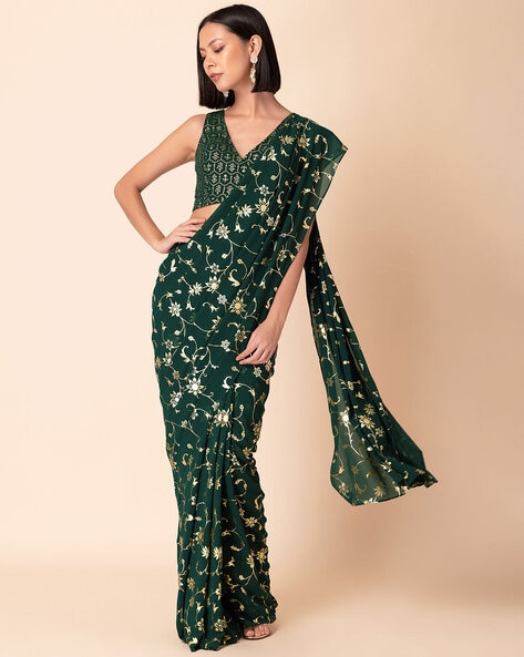 Buy Off White Georgette Crepe Hand Wrap Blouse And Pre-draped Saree Set For  Women by Suruchi Parakh Online at Aza Fashions.