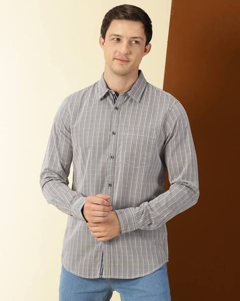 THOMAS SCOTT Men Checked Slim Fit Shirt with Spread Collar