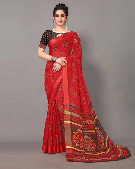 Stylish Red Color Soft Cotton Silk Saree – bollywoodlehenga