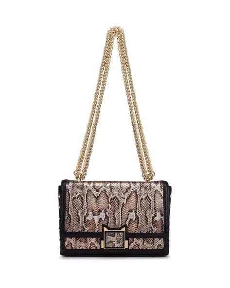 Women Snake Embossed Sling Bag with Chain Strap