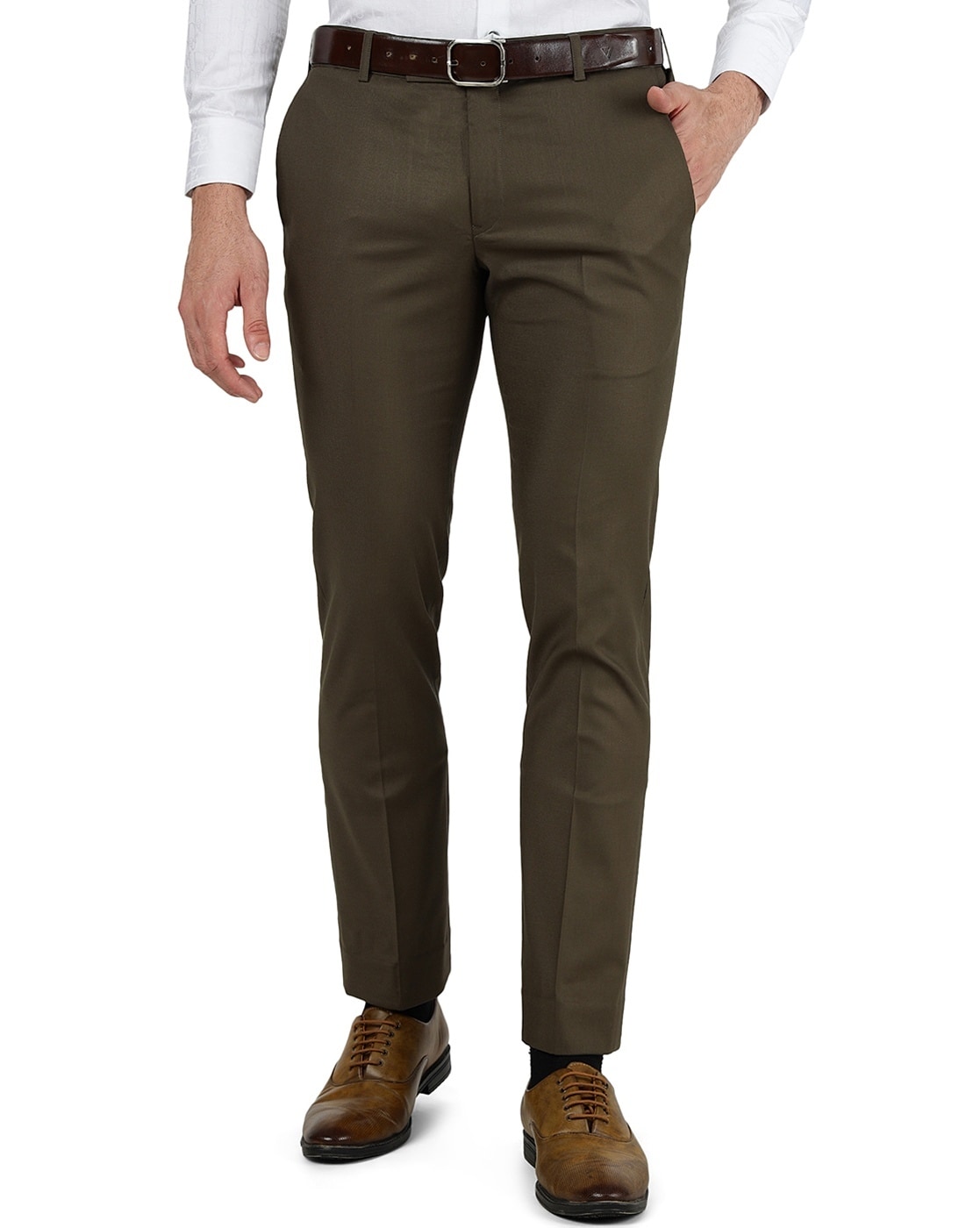 Buy Men Brown Slim Fit Solid Casual Trousers Online - 750730 | Allen Solly