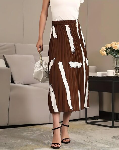 Women Printed A-Line Skirt with Elasticated Waistband