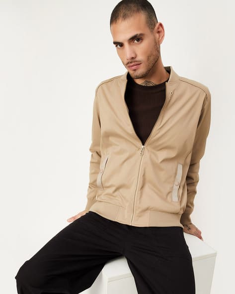 Men Zip-Front Regular Fit Bomber Jacket