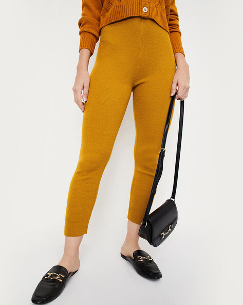 Women Ribbed Pants with Elasticated Waistband Price in India