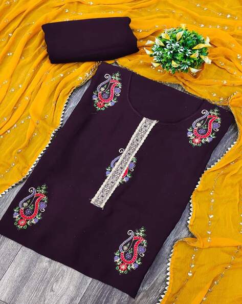Buy Wine Dress Material for Women by Peachmode Online | Ajio.com