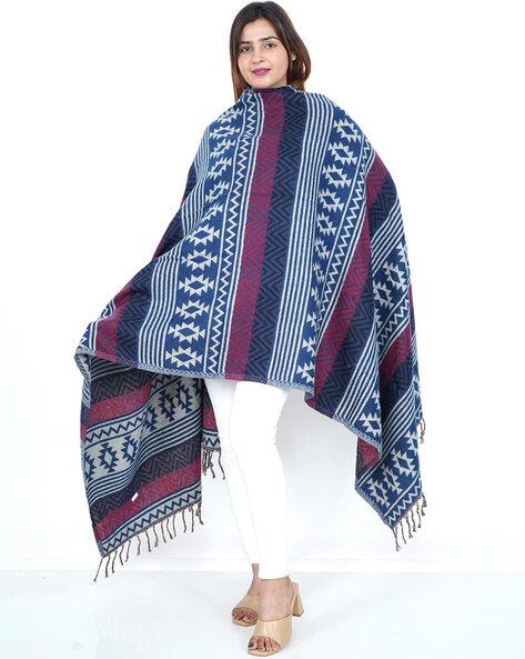 Women Striped Shawl with Tassels Price in India