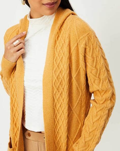 Cable Knit Mustard Yellow Chunky Cardigan Plus Size Yellow Duster