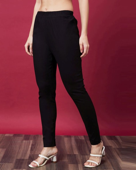 Buy BLACK FRILL SIDE CIGARETTE TROUSERS for Women Online in India
