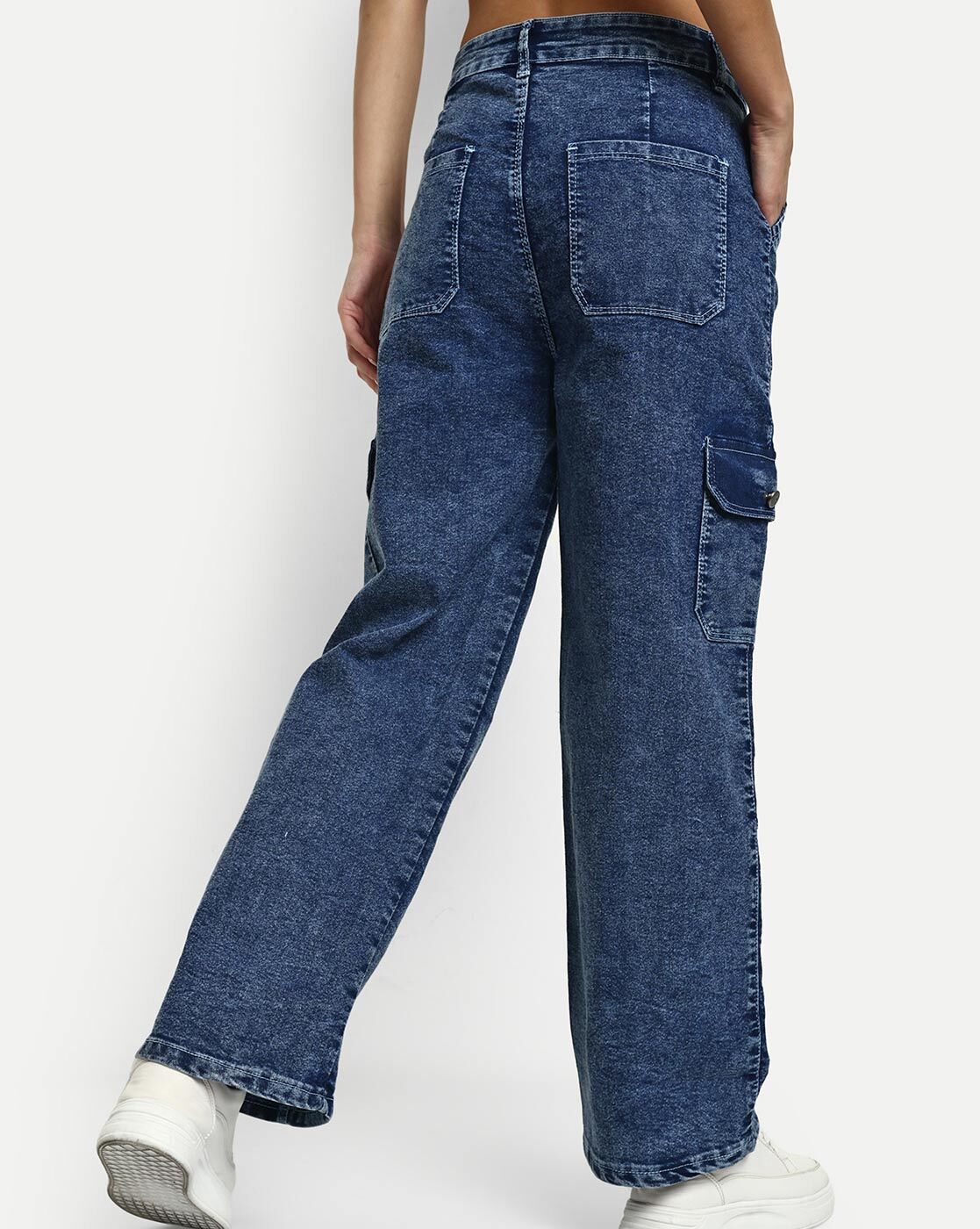 Women White Cargo 6 Pockets Wide Leg Flared Jeans – BLUELOCKINDIA