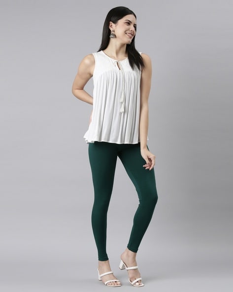 Buy Green Leggings for Women by GO COLORS Online