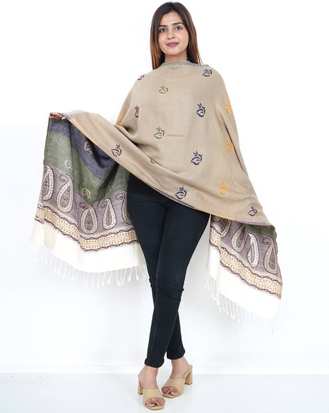 Women Paisley Pattern Stole with Tassels Price in India