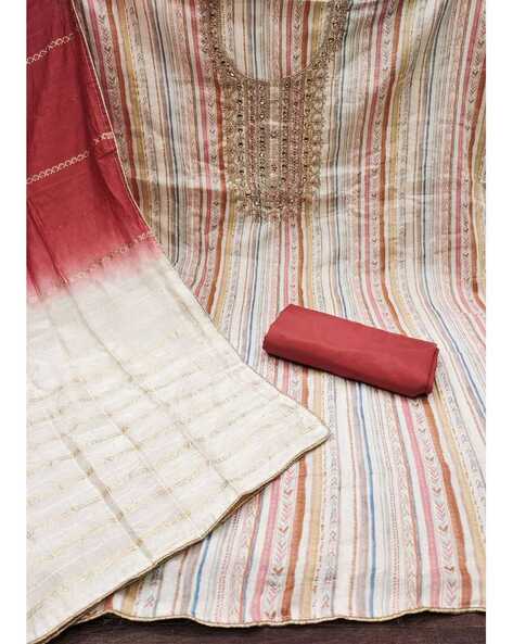 Buy Off white Dress Material for Women by Peachmode Online