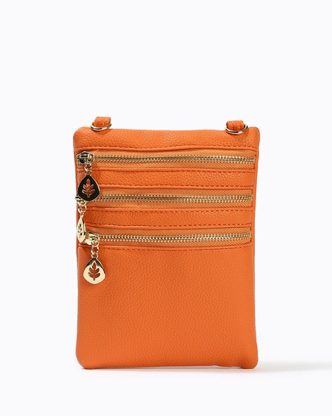 Orange Leather Crossbody Bag, Orange Cross-Stitch - Apatchy London