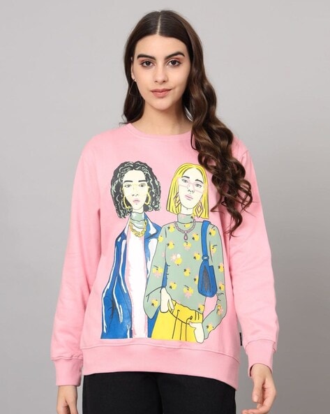 Girls Pink Graphic Print Regular Fit Sweatshirt