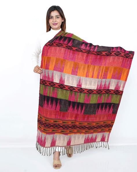 Women Ikat Pattern Shawl with Tassels Price in India