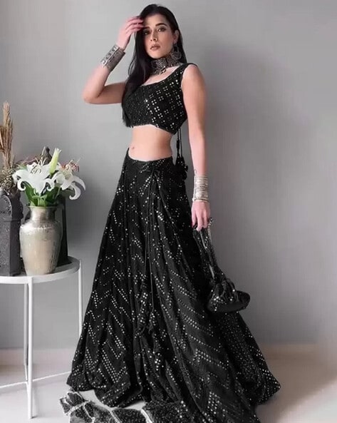 Black Crop Top Lehenga Choli For 20 Year Girl Buy Online