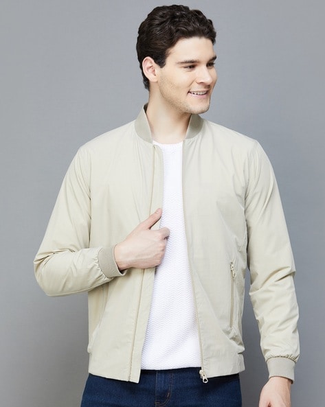 Beige bomber jacket clearance mens