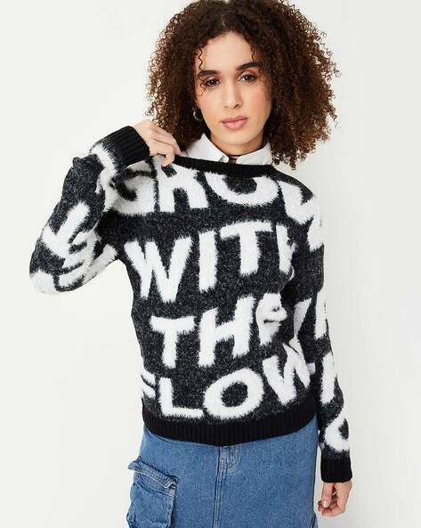 Fuzzy crew neck on sale sweater